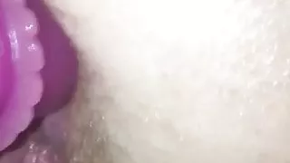 Blonde slut with dildo up her ass and pussy is soaking