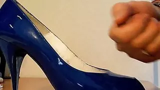 Cum on blue heels