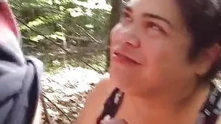 cheating latina wife sucking cock in woods at rest area prt2