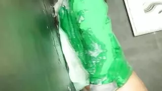 Classy glamour babe fucking gloryhole cock