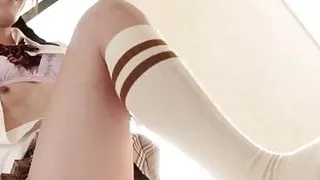 Unform Jap tgirl cumdrops while assfucked