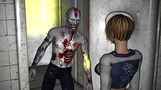 Busty 3D Babe Fucked Anally by a Zombie
