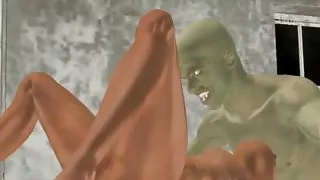 Busty 3D Brunette Sucks a Zombie Cock