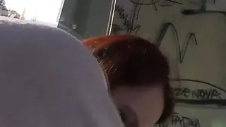 Euro redhead pulled and pussyfucked outdoors