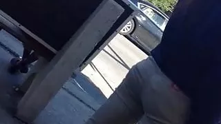 Cute Black Booty on Bus Stop