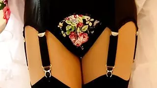 1950's Flower Dress And Black Underwear