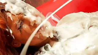 Bukakke redhead lesbo pussyfucked w strapon