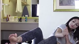 Girl Fucks Dudes Mouth With Her Foot While She Strokes