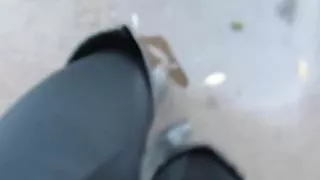 strutting around in my trashed leather thigh boots