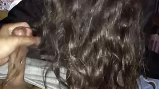 Girl sucking cock covering face with hair