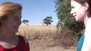 Sweet lesbian blonde licked and fingered in the car