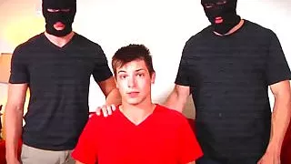 Johnny rapidly takes two cocks from Will Braun and Jason