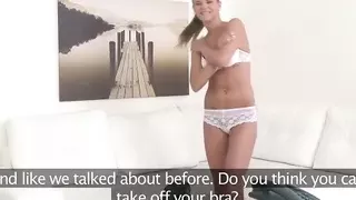 Gorgeous brunette Sarah Kay makes the casting agent cum