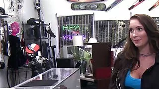 Tattooed pawnshop babe fucks for quick money