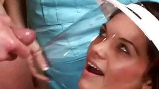 CFNM femdoms teach Roxanne Hall how to fuck