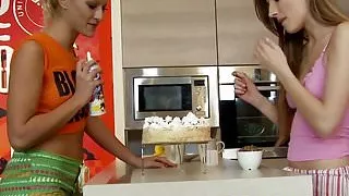 Lesbian babes licking each other