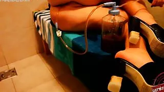 Hotwife take her enema before anal gaping session