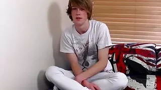 Lovely blonde twink Kai Alexander whips it out and about