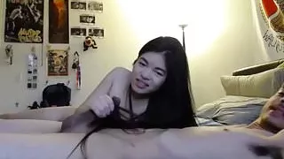 Sexy Brunette Hairjob and CreamPie, Long Hair, Hair