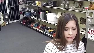 Petite pawnshop asian cockriding in store