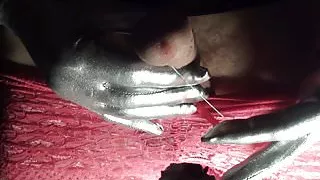 Pre-cum play with gloves