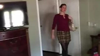 Daughter strips for father after work