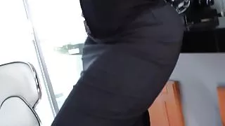 Busty ebony shemale gets cum showered