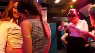 Lesbian clubbers gets fucked in public