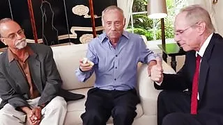 Attractive teen blows three geriatrics