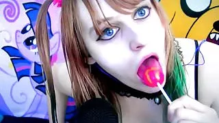Beauty Sucking and Licking Lollipop Ear to Ear. ASMR