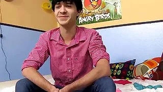 Horny emo twink interviewed on cam then jerks off