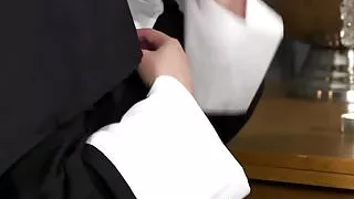 Plump brit nun cocksucking until face spunked