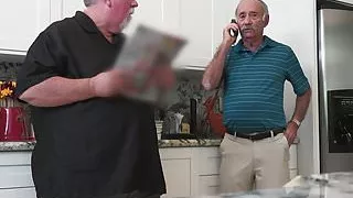 Babe teabags geriatric then sucks his cock