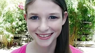 Petite babe jerking cock on her knees