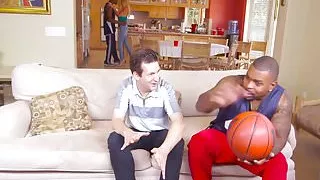 Horny big boobs blonde MILF fucked in interracial threesome