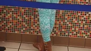 bubble booty in light blue tights