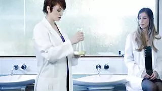 Sexy scientist babe is very eager to lick a juicy love tube