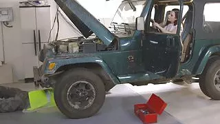 Cute petite brunette babe crams her face with a hard dong