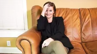 Big boobs teen strips and fingers her pussy on casting couch