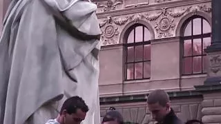 Cute teenage girl fucking in PUBLIC street by famous statue