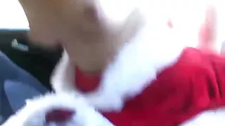 Santa teen gives me a blowjob present inside the car