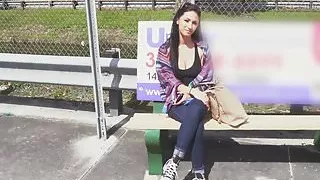 Beautiful brunette with fine tits and ass needed a lift