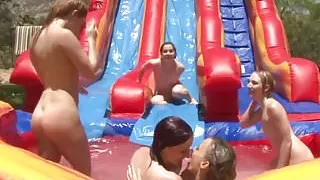 Outdoor lesbians dildo and strapon fucking