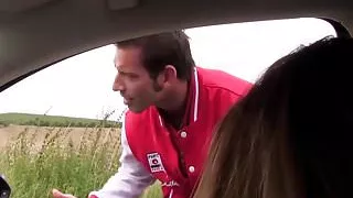 Busty babe smashed by two bisexual guys