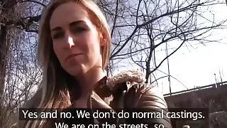 Outdoors fucked pulled babe gets cum in mouth