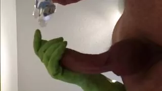 Bottom perspective gloved cumshot