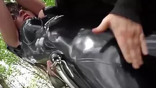 Bondage slave in sensual BDSM fetish sex with spanking