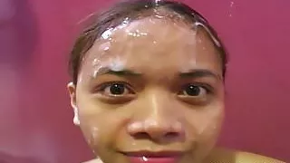 Huge facial cumshots soak a tiny Asian amateur