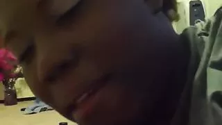 Sexy chocolate slut sucking my white cock