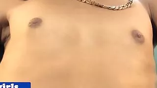 Black tranny wanking off seductively